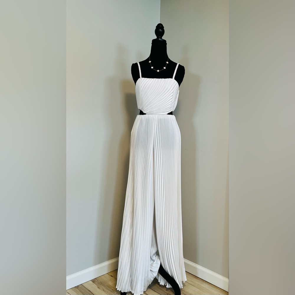 Alice + Olivia White Textured Jumpsuit with Cutout Waist